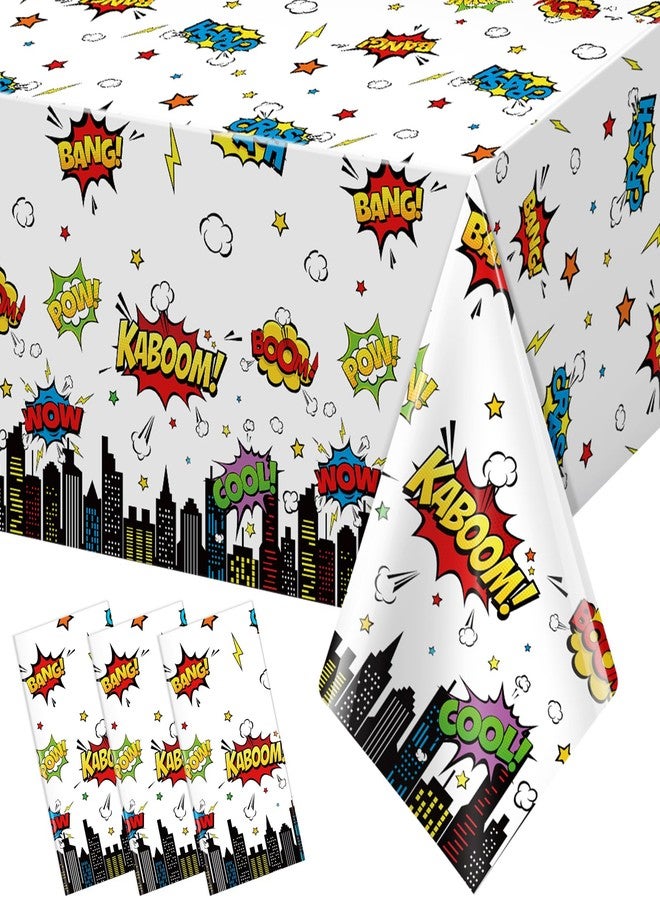 KEASKELL 3Pcs Hero Themed Birthday Party Tablecloths Decorations,White Cityscape Super Bang Plastic Table Cover Disposable Rectangle Table Cloth for Baby Shower Kids Boys Birthday Party Supplies,54x108 Inch - Image 1